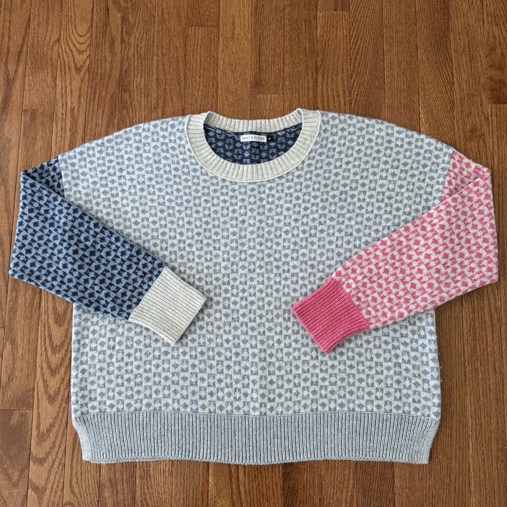 Zaket & Plover Merino Wool Sweater Women’s Medium Argyle Print Knit Crewneck M